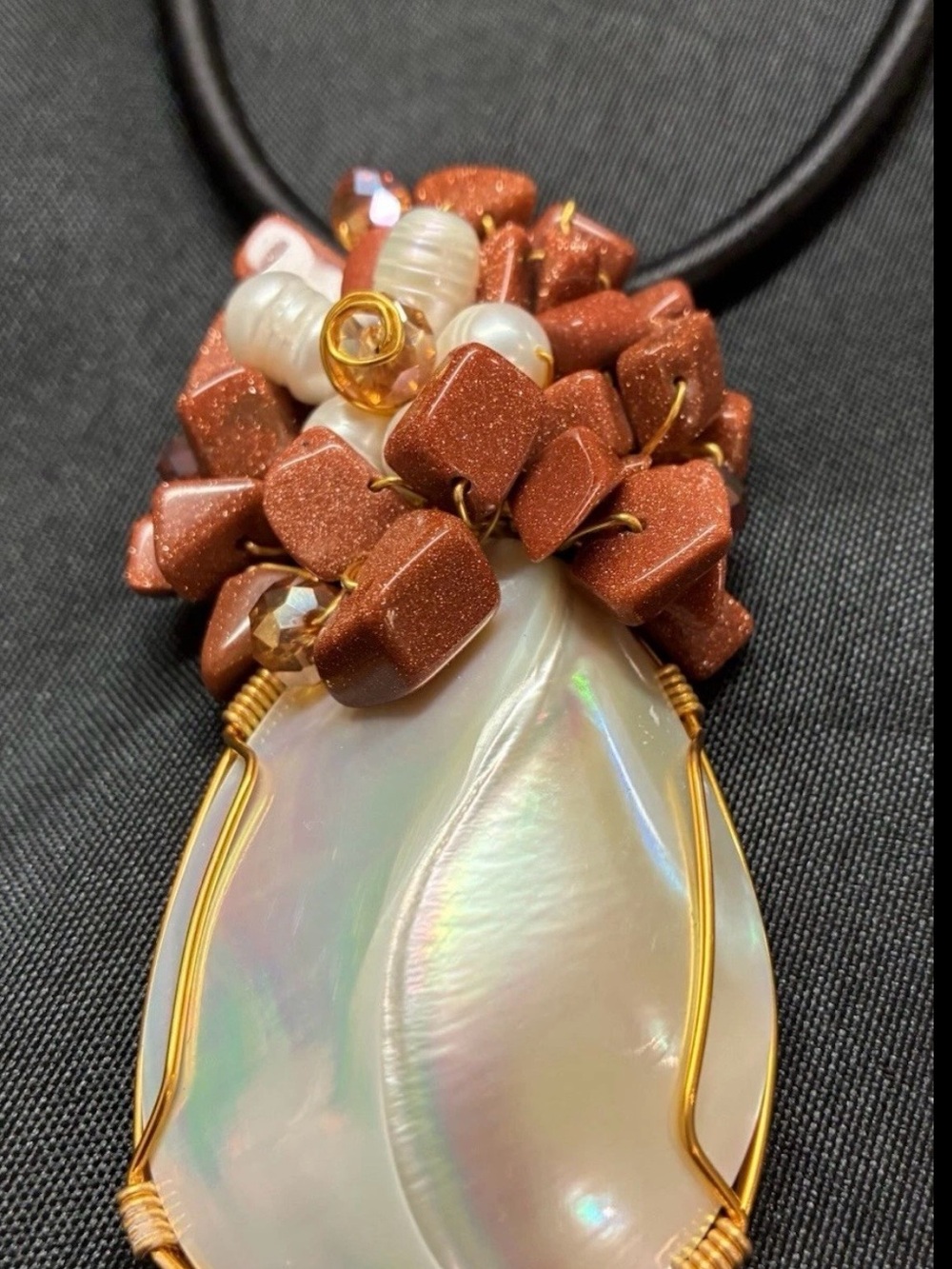 Chan Luu White Pearl Pendant with Coral Cluster on Black Cord - Picture 3 of 7
